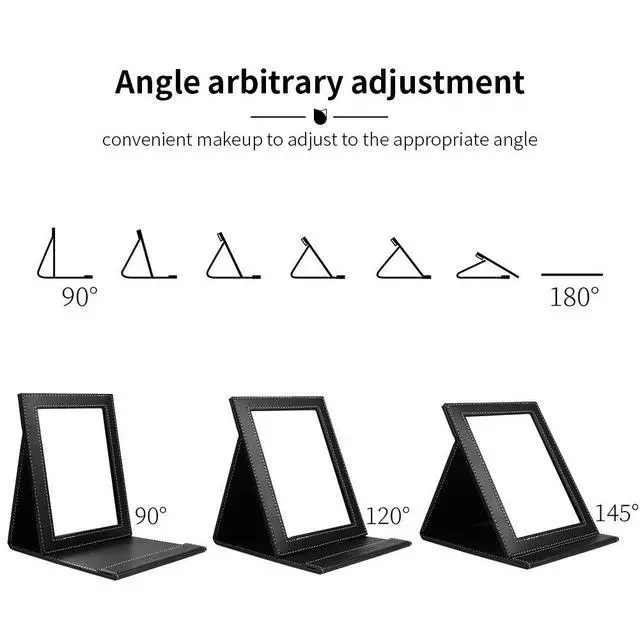 Alt view image 3 of 7 - Folding Mirror Portable Travel PU Portable Adjustable Rectangular Ultrathin Vanity Mirror with Stand, for Travel, Camping,Home | Adjustable Rectangular Ultrathin Vanity Mirror with Stand