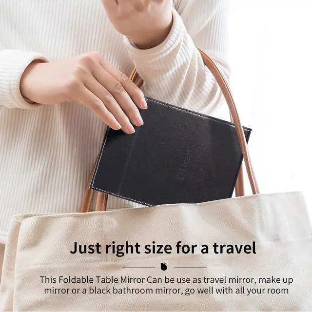 Alt view image 7 of 7 - Folding Mirror Portable Travel PU Portable Adjustable Rectangular Ultrathin Vanity Mirror with Stand, for Travel, Camping,Home | Adjustable Rectangular Ultrathin Vanity Mirror with Stand