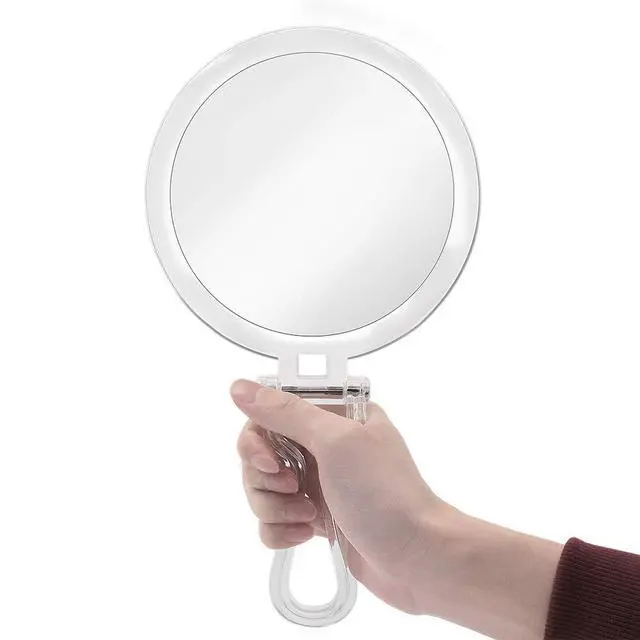 Alt view image 2 of 7 - Double Sided Hand Held Makeup Mirror, Adjustable Folding Handle | 1X & 7X Magnifying, Distortion-free & HD, Portable, Transparent & Round (6") Handheld Mirror for Women & Men, Makeup, Shaving