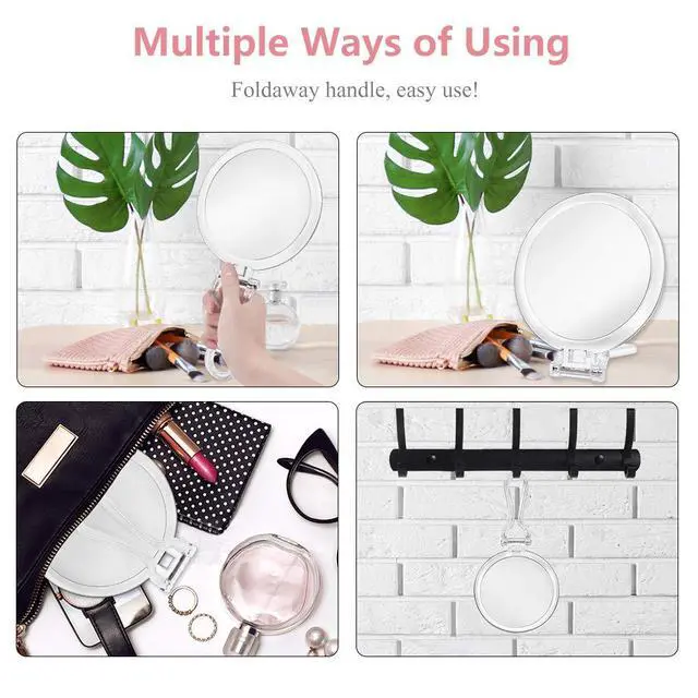 Alt view image 5 of 7 - Double Sided Hand Held Makeup Mirror, Adjustable Folding Handle | 1X & 7X Magnifying, Distortion-free & HD, Portable, Transparent & Round (6") Handheld Mirror for Women & Men, Makeup, Shaving
