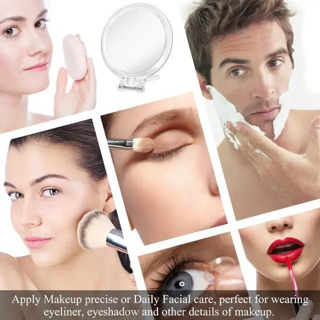 Alt view image 6 of 7 - Double Sided Hand Held Makeup Mirror, Adjustable Folding Handle | 1X & 7X Magnifying, Distortion-free & HD, Portable, Transparent & Round (6") Handheld Mirror for Women & Men, Makeup, Shaving