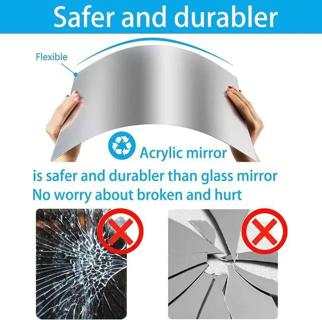 Alt view image 4 of 7 - 16" x 12" x 1Pcs Acrylic Mirror Sheet, Decorative Wall Mirror | Flexible Body Mirror Tiles with Self Adhesive Tapes, Non Glass Mirror Stickers for Bathroom Bedroom Home Wall Decor