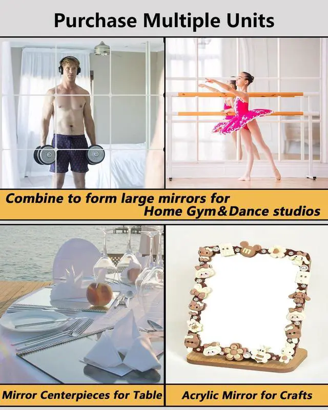 Alt view image 5 of 7 - Unbreakable Mirror Tiles, 4PCS 10x10 Peel And Stick on Mirror for Wall Mirrors Decorative, Toddlers for Kids Bedroom, Plastic Gym Frameless Door Small Adhesive Mirrors for Classroom Decor Stickers