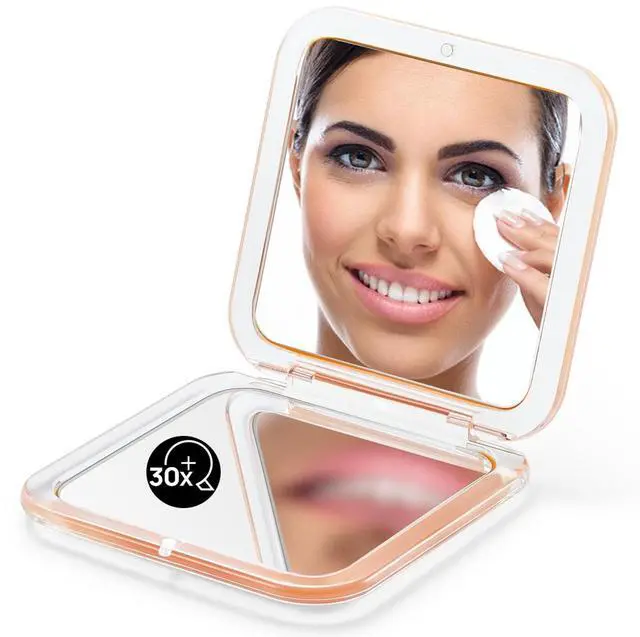 Main image of Compact Mirror with 30X Magnification, 3.5 Small Mirror for Purse | Magnifying Makeup Mirror, Pocket Mirror for Women men, Purse Accessories, Square, Peach Fuzz