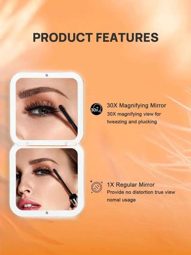 Alt view image 2 of 7 - Compact Mirror with 30X Magnification, 3.5 Small Mirror for Purse | Magnifying Makeup Mirror, Pocket Mirror for Women men, Purse Accessories, Square, Peach Fuzz