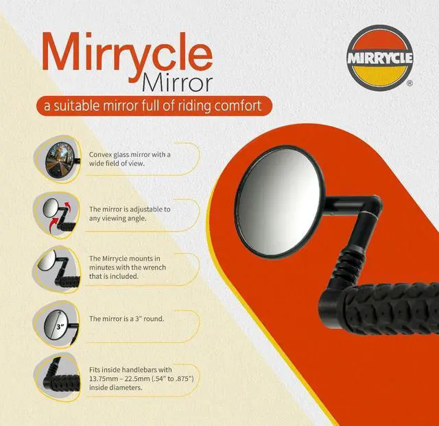 Alt view image 6 of 6 - Mountain Mirror, Black | Mirrycle Mountain Handlebar Mirror with Wrench | Wide-View Bar End Mount