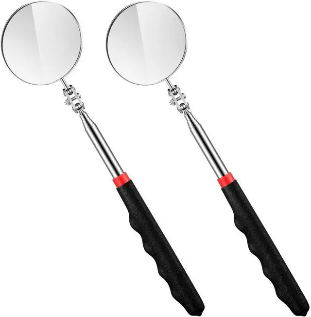 Main image of 2 Pcs Telescoping Inspection Mirror Mechanics Mirror,50mm,Black | Round Extendable Handle for Technicians, HVAC Hard-to-reach Areas, Adjustable Angle Joint, Contractor Observation