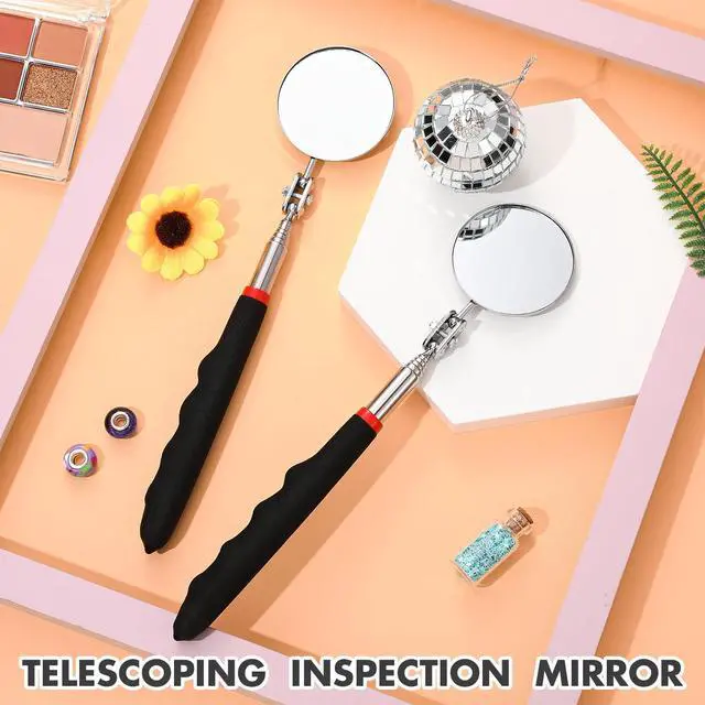 Alt view image 4 of 6 - 2 Pcs Telescoping Inspection Mirror Mechanics Mirror,50mm,Black | Round Extendable Handle for Technicians, HVAC Hard-to-reach Areas, Adjustable Angle Joint, Contractor Observation