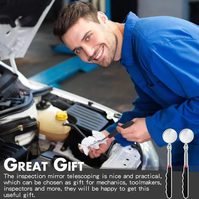 Alt view image 6 of 6 - 2 Pcs Telescoping Inspection Mirror Mechanics Mirror,50mm,Black | Round Extendable Handle for Technicians, HVAC Hard-to-reach Areas, Adjustable Angle Joint, Contractor Observation