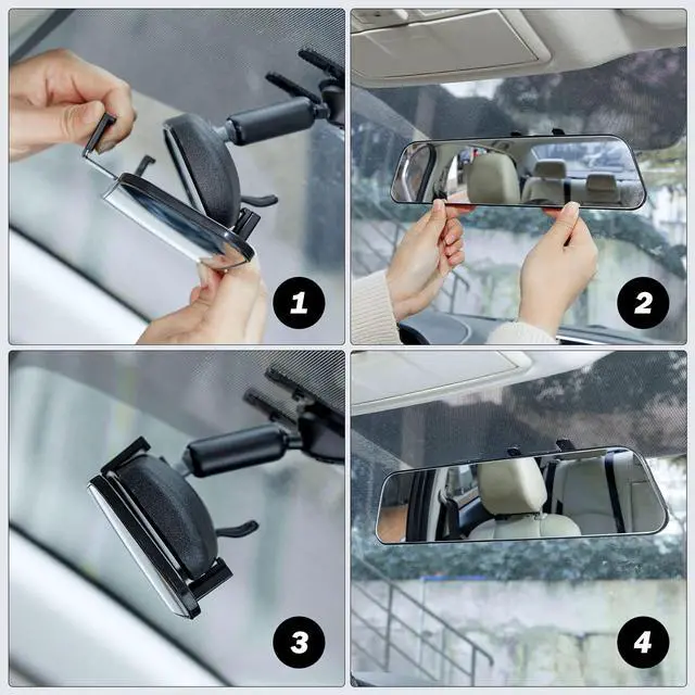 Alt view image 6 of 7 - Rearview Mirror, 12 Inch Panoramic Interior Clip-on Wide Angle Convex Universal Rear View Mirror to Reduce Blind Spot Effectively for More Car SUV Trucks -Clear