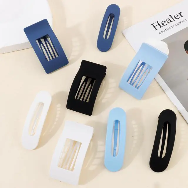Alt view image 2 of 7 - Flat Hair Clips for Women Girls, 2 Styles 8 Pcs Lay Flat Claw Clips, Strong Hold French Duck Billed Large Side Hair Jaw Clip for All Hair Types, Fashion Trendy Hair Accessories Blue