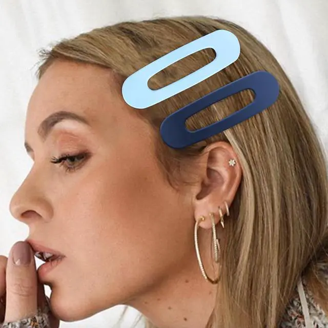 Alt view image 3 of 7 - Flat Hair Clips for Women Girls, 2 Styles 8 Pcs Lay Flat Claw Clips, Strong Hold French Duck Billed Large Side Hair Jaw Clip for All Hair Types, Fashion Trendy Hair Accessories Blue