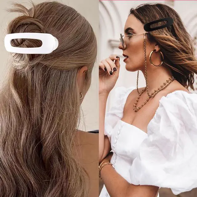 Alt view image 6 of 7 - Flat Hair Clips for Women Girls, 2 Styles 8 Pcs Lay Flat Claw Clips, Strong Hold French Duck Billed Large Side Hair Jaw Clip for All Hair Types, Fashion Trendy Hair Accessories Blue