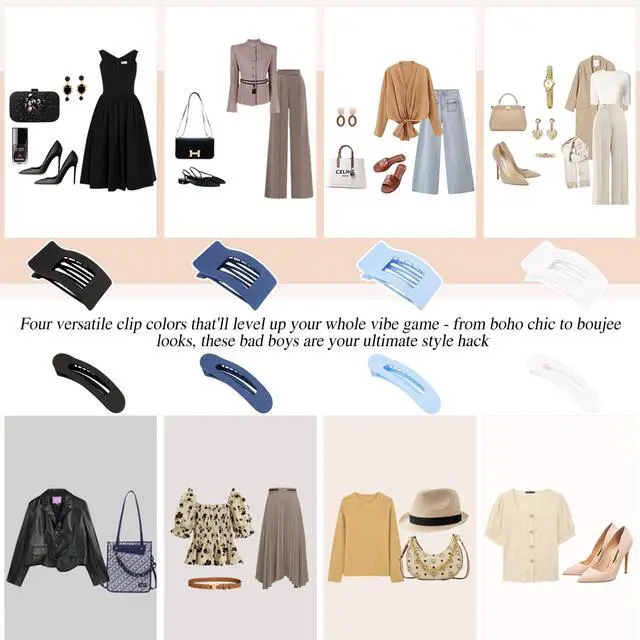 Alt view image 7 of 7 - Flat Hair Clips for Women Girls, 2 Styles 8 Pcs Lay Flat Claw Clips, Strong Hold French Duck Billed Large Side Hair Jaw Clip for All Hair Types, Fashion Trendy Hair Accessories Blue