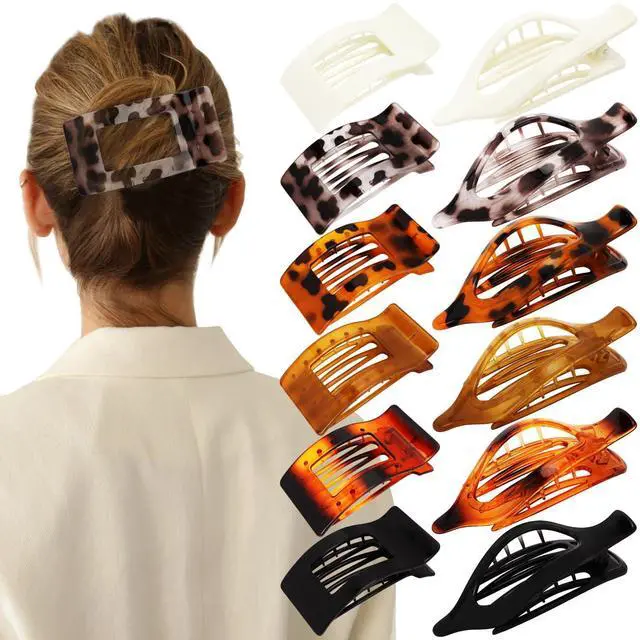 Main image of Flat Hair Clips for Women Girls, 12 Pack Lay Flat Claw Clips, Large Side French Duck Billed Hair Jaw Claw Clip for All Hair Types, Work Daily Trendy Fashion Styling Gifts Hair Clip Tortoise