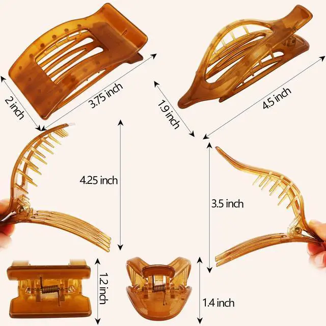 Alt view image 7 of 7 - Flat Hair Clips for Women Girls, 12 Pack Lay Flat Claw Clips, Large Side French Duck Billed Hair Jaw Claw Clip for All Hair Types, Work Daily Trendy Fashion Styling Gifts Hair Clip Tortoise