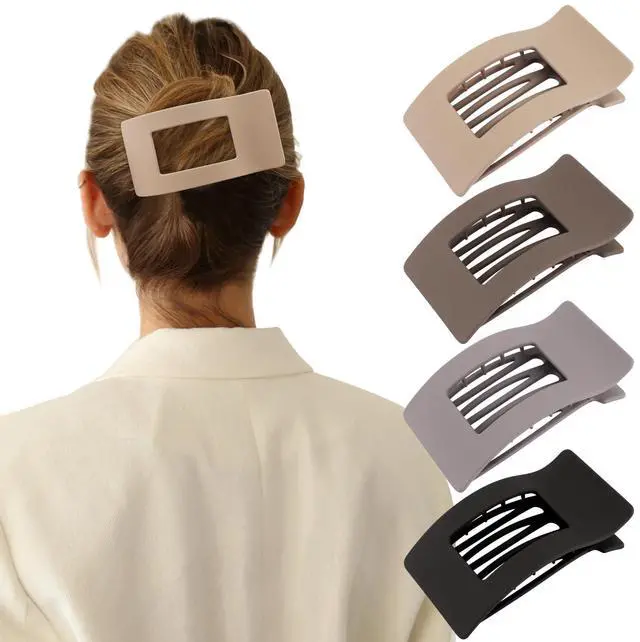 Main image of Flat Hair Clips for Women Girls, Matte Lay Flat Claw Clips, Strong Hold Large Side Hair Clip All Hair Types, French Duck Billed Hair Jaw Claw Clip, Non Slip Grip for Daily Styling Brown