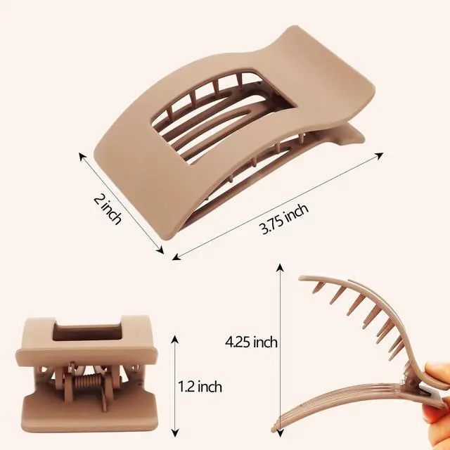 Alt view image 7 of 7 - Flat Hair Clips for Women Girls, Matte Lay Flat Claw Clips, Strong Hold Large Side Hair Clip All Hair Types, French Duck Billed Hair Jaw Claw Clip, Non Slip Grip for Daily Styling Brown