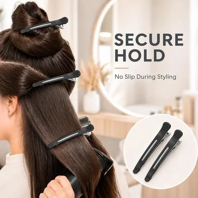 Alt view image 4 of 7 - Hair Sectioning Clips, 6 Pack No Crease Duck Bill Clips, Black | Silicone Grip Holds Hair Securely for Blow Drying, Curling, Hair Cutting and Styling, Ideal for Salon and Home Use