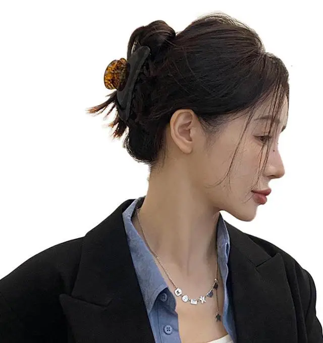 Alt view image 2 of 7 - large tortoise shell claw clip, 4.1 Inch cellulose acetate hair claw clips, marble non-slip strong hair hold barrettes for women and girls, brown