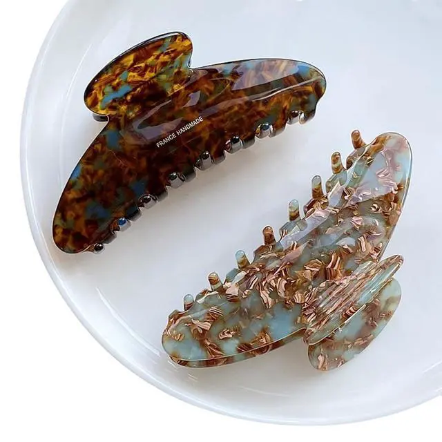 Alt view image 3 of 7 - large tortoise shell claw clip, 4.1 Inch cellulose acetate hair claw clips, marble non-slip strong hair hold barrettes for women and girls, brown