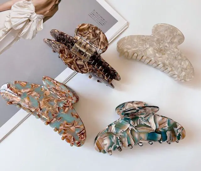 Alt view image 7 of 7 - large tortoise shell claw clip, 4.1 Inch cellulose acetate hair claw clips, marble non-slip strong hair hold barrettes for women and girls, brown