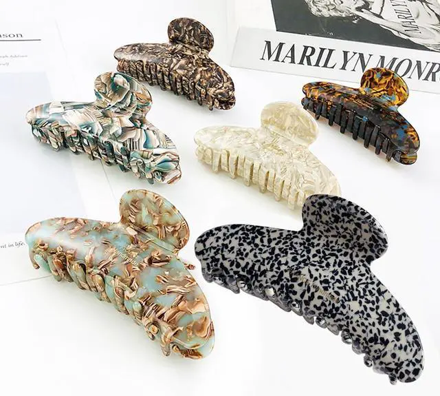 Alt view image 6 of 7 - large tortoise shell claw clip, 4.1 Inch cellulose acetate hair claw clips, marble non-slip strong hair hold barrettes for women and girls, brown