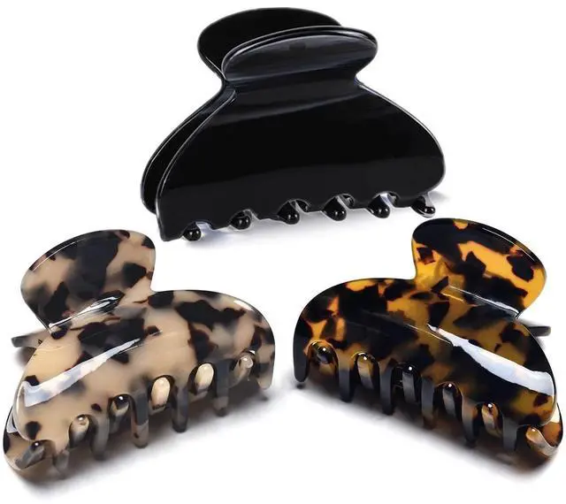 Main image of Medium Claw Hair Clips for Women Girls Tortoise Hair Jaw Clips Celluloid Hair Claw Clamps Leopard Print Hair Clasp 3 Pack