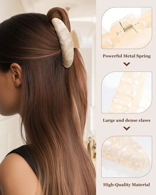Alt view image 4 of 7 - 3PCS Hair Claw Clips Acrylic Clamps for women - Non-slip Strong Hold Barrettes for Thin Thick Hair, Medium hair clips Accessories
