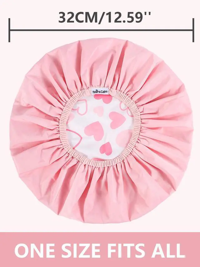 Alt view image 3 of 7 - Shower Caps for Women Reusable Waterproof Double Layer Hair Cap | Both Sides Usable, Reversible Pattern & Solid Color Design, Soft Elastic Keeps Hair Dry for shower Spa Travel