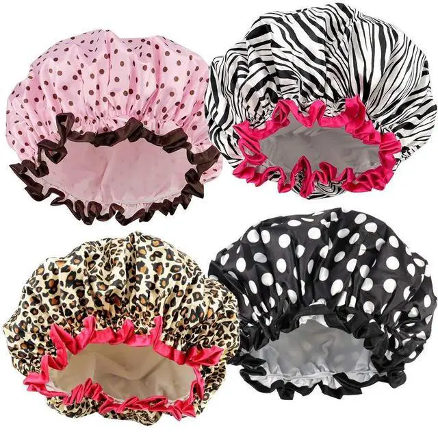 Main image of 4 Pcs Shower Cap for Women Double Waterproof Layers Reusable Elastic | Elastic, Reusable, Environmental Protection, Double Waterproof Layers