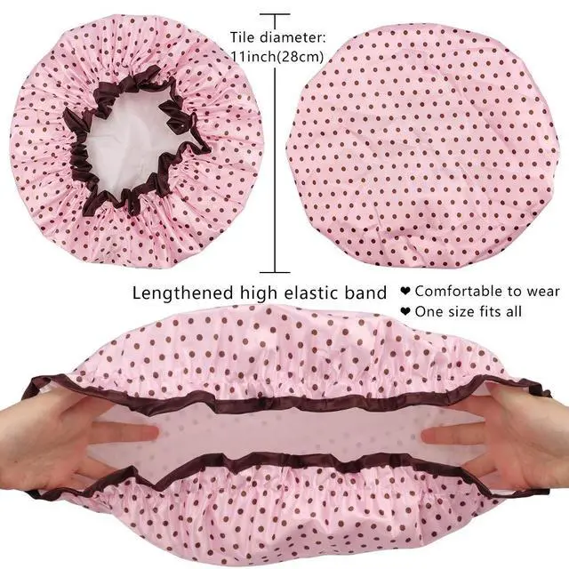 Alt view image 2 of 7 - 4 Pcs Shower Cap for Women Double Waterproof Layers Reusable Elastic | Elastic, Reusable, Environmental Protection, Double Waterproof Layers