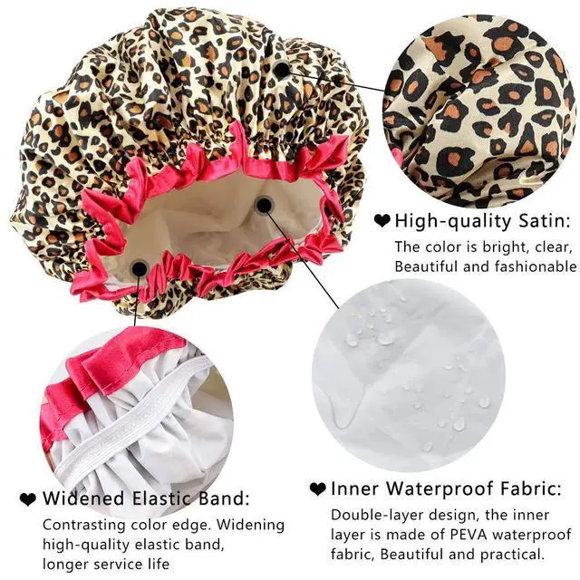 Alt view image 3 of 7 - 4 Pcs Shower Cap for Women Double Waterproof Layers Reusable Elastic | Elastic, Reusable, Environmental Protection, Double Waterproof Layers