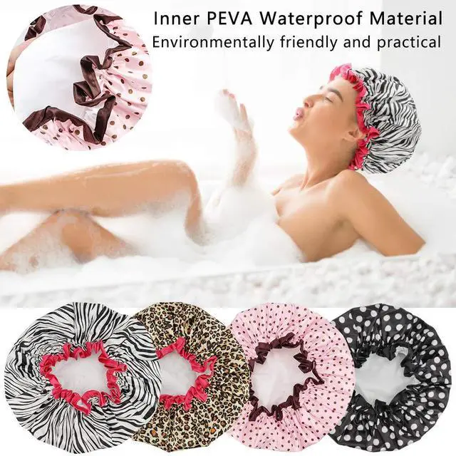Alt view image 4 of 7 - 4 Pcs Shower Cap for Women Double Waterproof Layers Reusable Elastic | Elastic, Reusable, Environmental Protection, Double Waterproof Layers