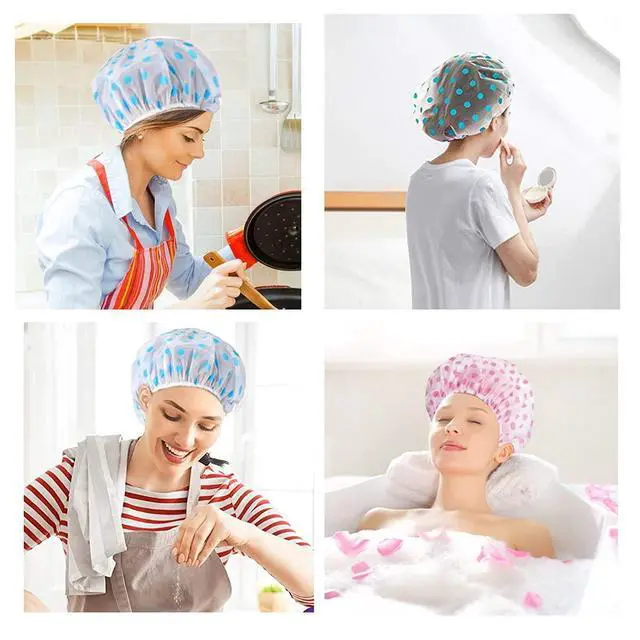 Alt view image 6 of 6 - Shower Cap, 3 Pcs Waterproof Reusable Shower Caps Bath Hair Hat | for Women Men Kids, for Shower, Makeup, Hair Care, Cooking and Cleaning