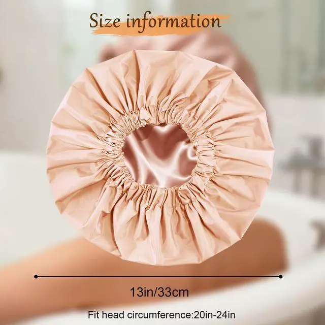 Alt view image 6 of 7 - Shower Cap for Women, Reusable Waterproof Satin Lined Shower Cap | Large Shower Cap for Women, Satin Lined Bath Caps with Soft Elastic Band, Washable Reusable Waterproof Shower Bonnet