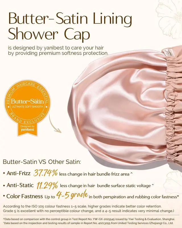 Alt view image 3 of 7 - Satin Lined Shower Cap, Shower Caps for Women Reusable Waterproof | Frizz Free & Large Durable Bath Cap with Soft Elastic Band, Luxury Hair Protection Caps, Nylon Shower Hair Cap