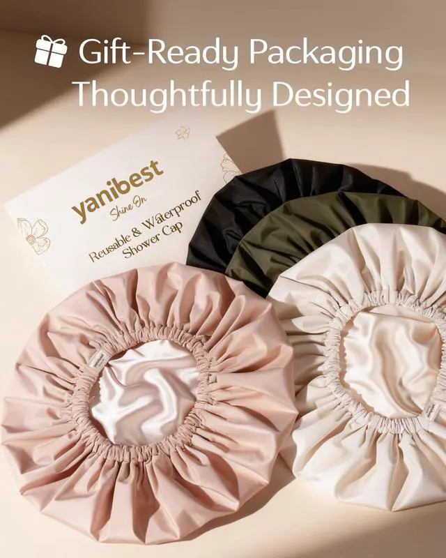 Alt view image 7 of 7 - Satin Lined Shower Cap, Shower Caps for Women Reusable Waterproof | Frizz Free & Large Durable Bath Cap with Soft Elastic Band, Luxury Hair Protection Caps, Nylon Shower Hair Cap