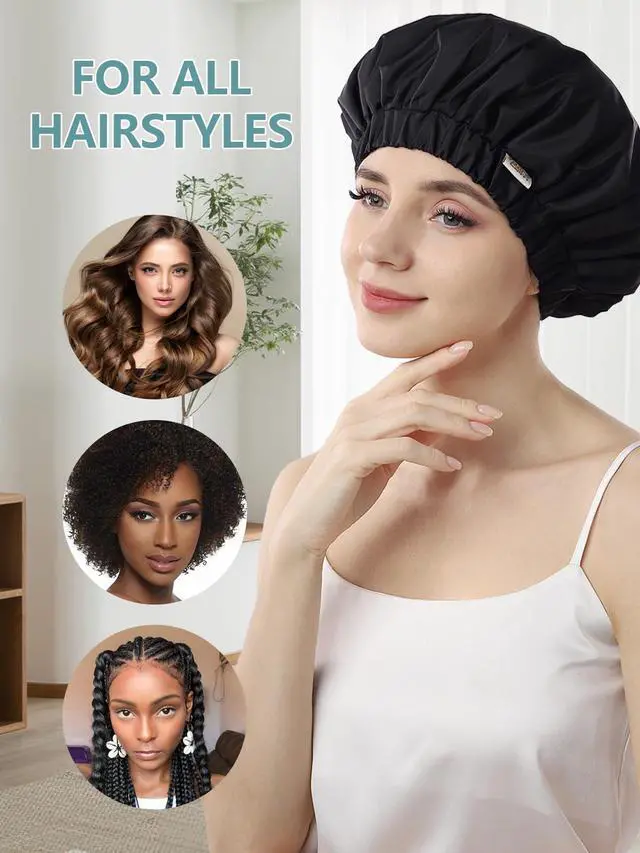 Alt view image 5 of 7 - Reusable Waterproof Shower CapHair Cap for Women | Double layer protection helps keep hair dry during showers while the soft lining adds comfort for daily hair care routines