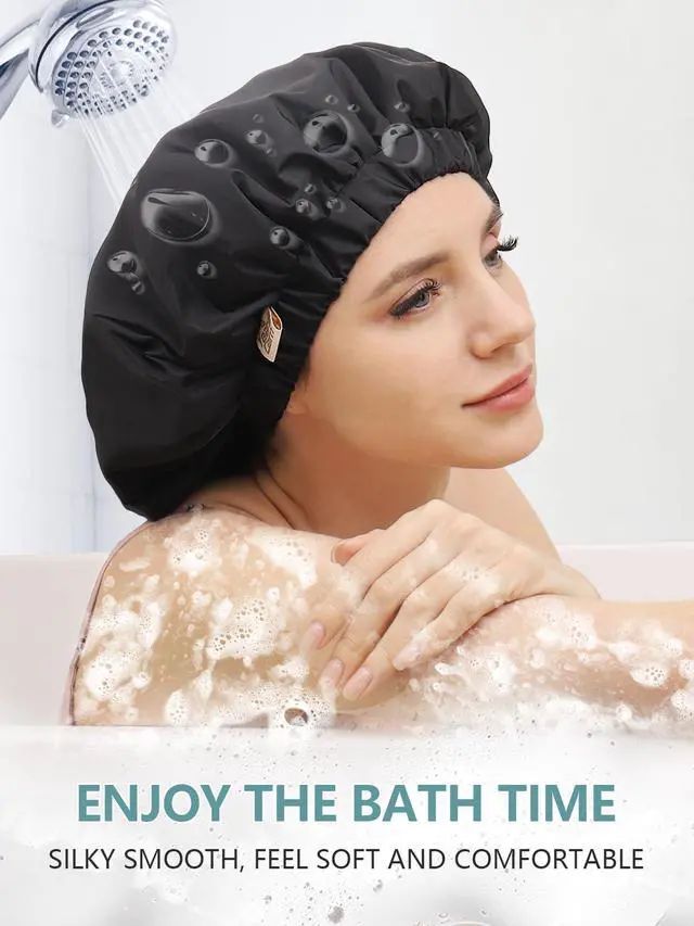 Alt view image 3 of 7 - Reusable Waterproof Shower CapHair Cap for Women | Double layer protection helps keep hair dry during showers while the soft lining adds comfort for daily hair care routines