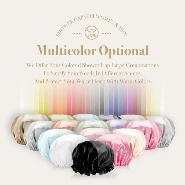 Alt view image 6 of 6 - Shower Cap - Black Double-Layer Waterproof Reusable Satin-Lined for Women Men | Fits Thick Hair | Home Spa Travel 4 Pack |