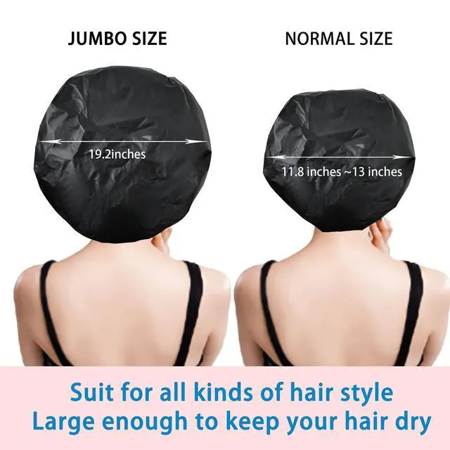 Alt view image 3 of 7 - Super Jumbo Shower Cap for Women, 2 PCS Waterproof Hair Caps for Locs | Extra Large, Double Side Reusable PEVA Bath Cap, Washable, Holds Long Thick Twist Braid - Black + White