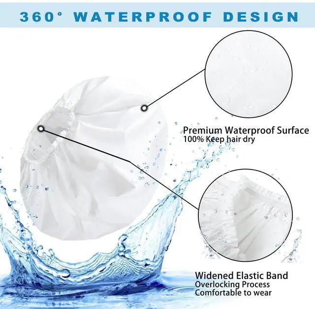 Alt view image 7 of 7 - Super Jumbo Shower Cap for Women, 2 PCS Waterproof Hair Caps for Locs | Extra Large, Double Side Reusable PEVA Bath Cap, Washable, Holds Long Thick Twist Braid - Black + White