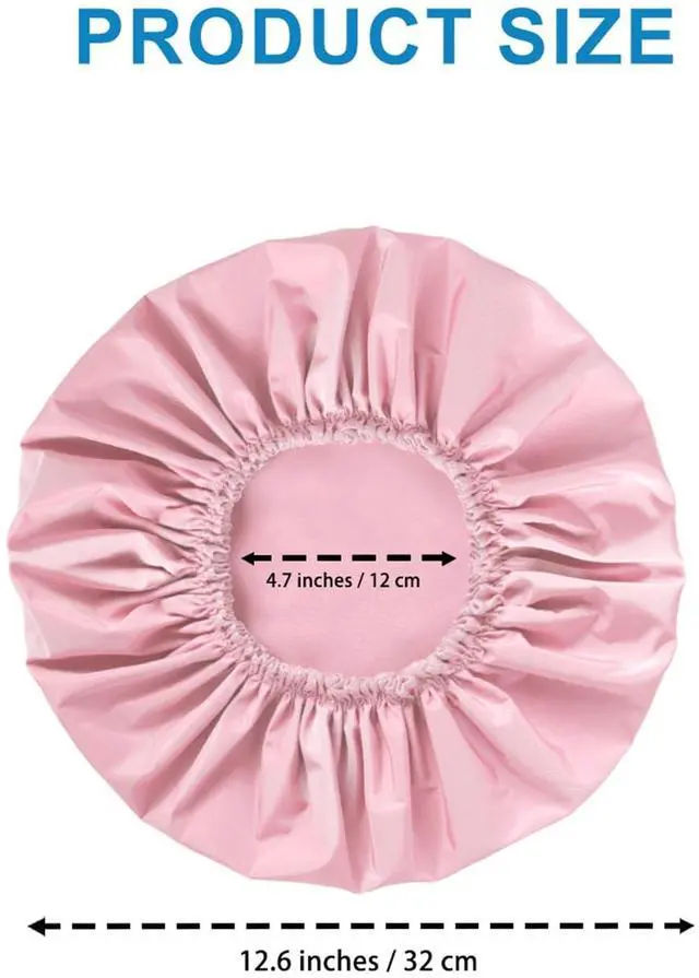 Alt view image 4 of 7 - Shower Cap for Women, Large Waterproof Shower Bonnet | Double Layer, Reusable Hair Protector, Washable Large Bath Cap, Wide Elastic Band, for Long Hair, Braids - Pink