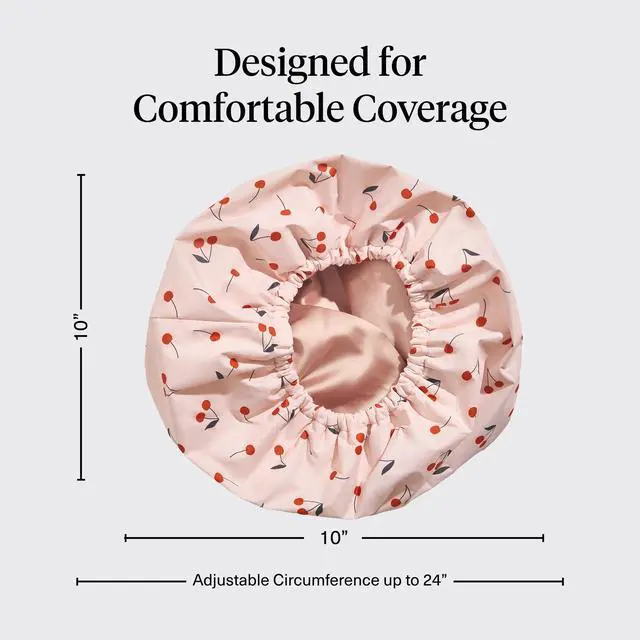 Alt view image 4 of 7 - Luxury Large Shower Cap for Women - Cherry Print | Shower Caps for Women Reusable Waterproof - Non-slip, Comfortable Quick-dry Hair Shower Cap for All Hair Types