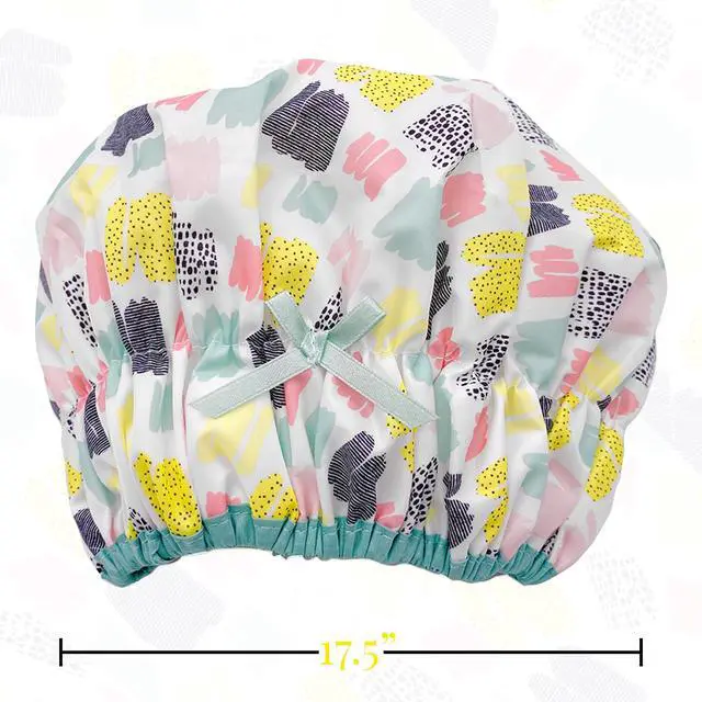 Alt view image 4 of 7 - Fashionista Reusable Shower Cap, Living Color | Oversized Waterproof PEVA Lined Bath Cap for All Hair Lengths, Elastic Stretch Hem Hair Hat