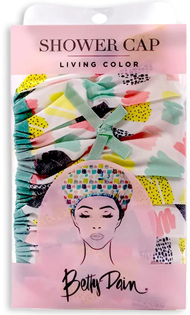 Alt view image 6 of 7 - Fashionista Reusable Shower Cap, Living Color | Oversized Waterproof PEVA Lined Bath Cap for All Hair Lengths, Elastic Stretch Hem Hair Hat