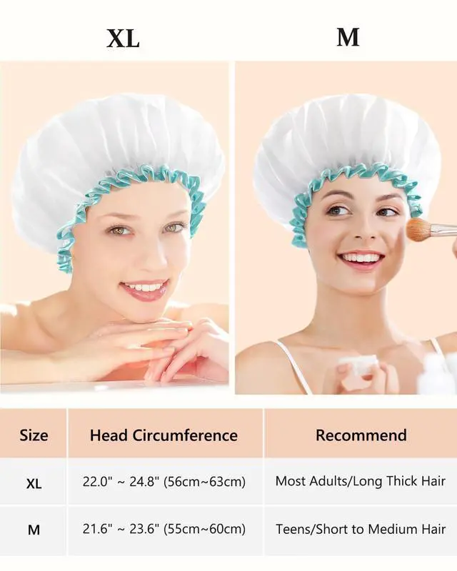 Alt view image 2 of 7 - Large Shower Cap for Women Long Hair,White,12 inch | Hair Cup for Shower with Adjustable Band,Reusable, Waterproof, Washable, Cute and Soft