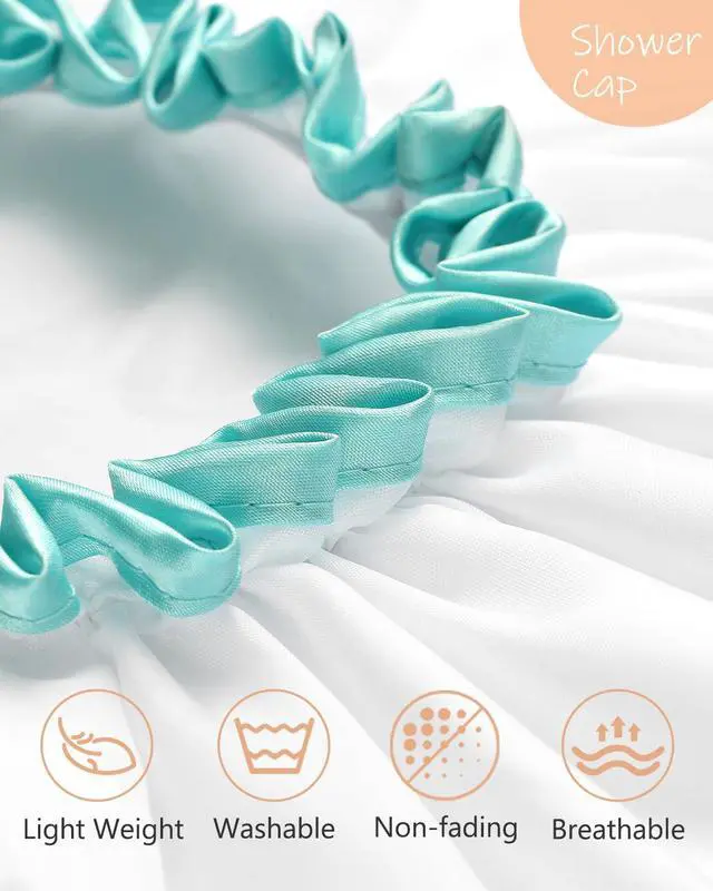 Alt view image 3 of 7 - Large Shower Cap for Women Long Hair,White,12 inch | Hair Cup for Shower with Adjustable Band,Reusable, Waterproof, Washable, Cute and Soft