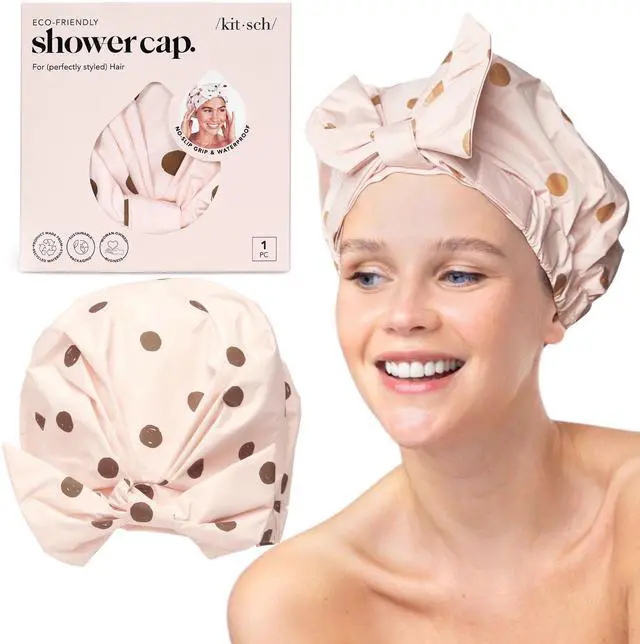 Main image of Luxury Large Shower Cap for Women - Blush Dot | Shower Caps for Women Reusable Waterproof - Non-slip, Comfortable Quick-dry Hair Shower Cap for All Hair Types
